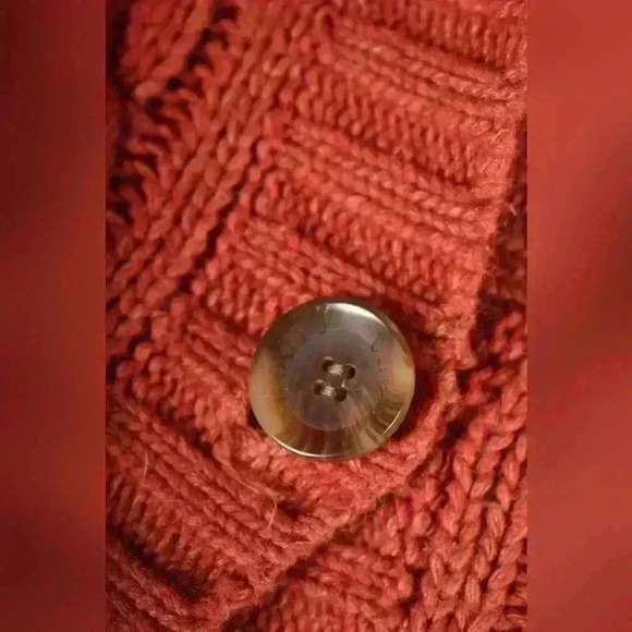 THEORY Orange Wool Cableknit 3/4 Length Fir  Trim Belted Cardigan Sweater Medium - Picture 6 of 9